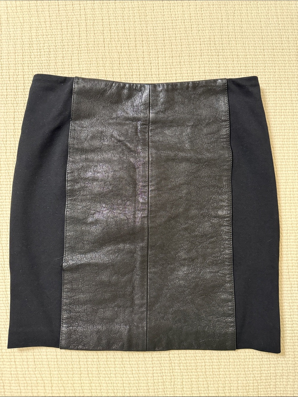 Black Leather-Panel Pencil Skirt